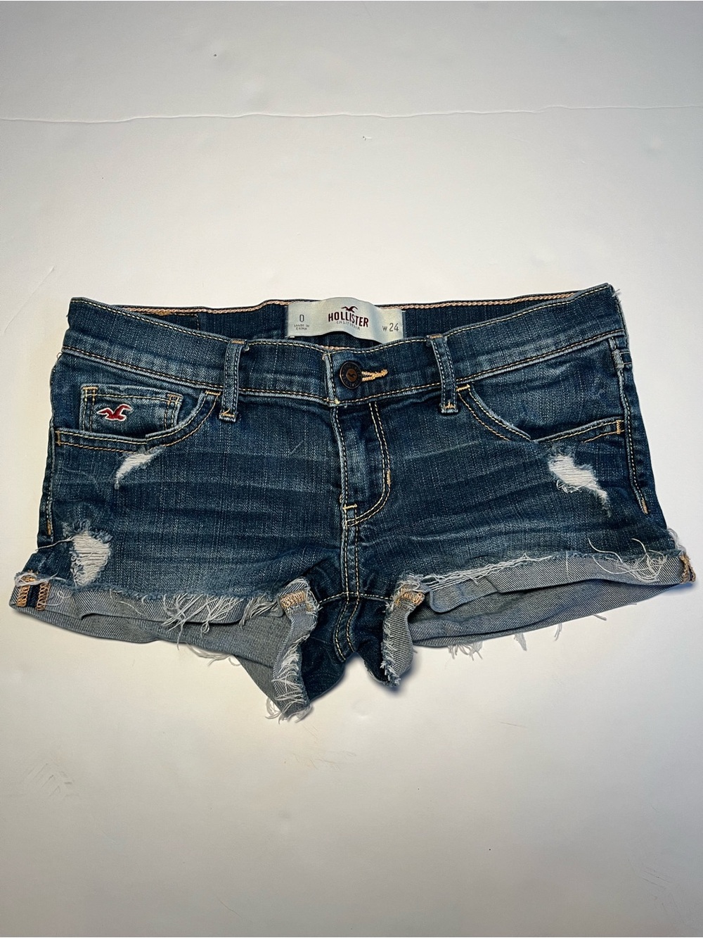Y2K Indie Sleaze Distressed Micro Mini Jean Shorts Hollister Sz0 Low Rise VTG
